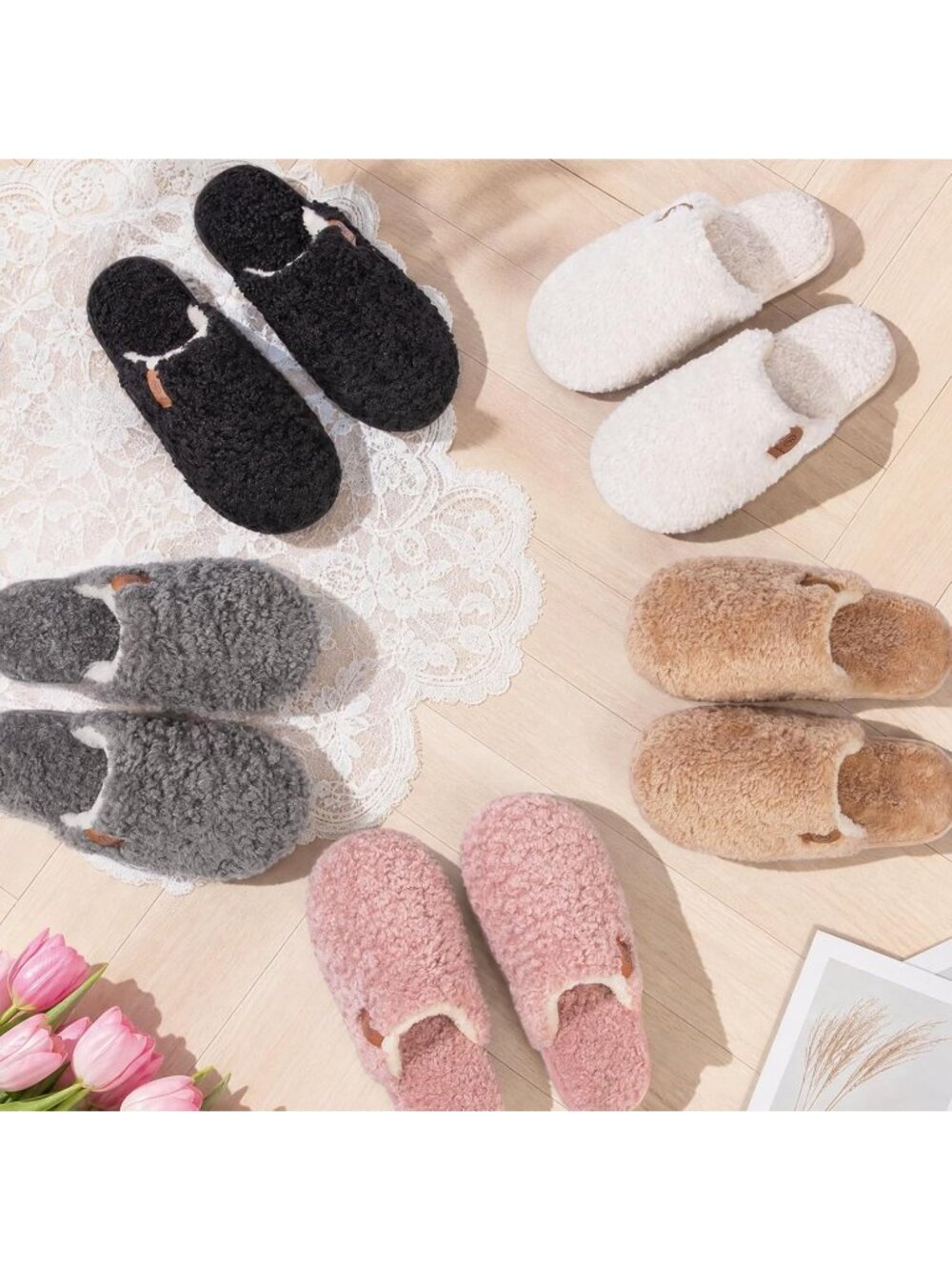 Women's Cream White Fuzzy Warm Cozy Soft Lightweight Memory Foam Indoor Slippers - Picture 3 of 6